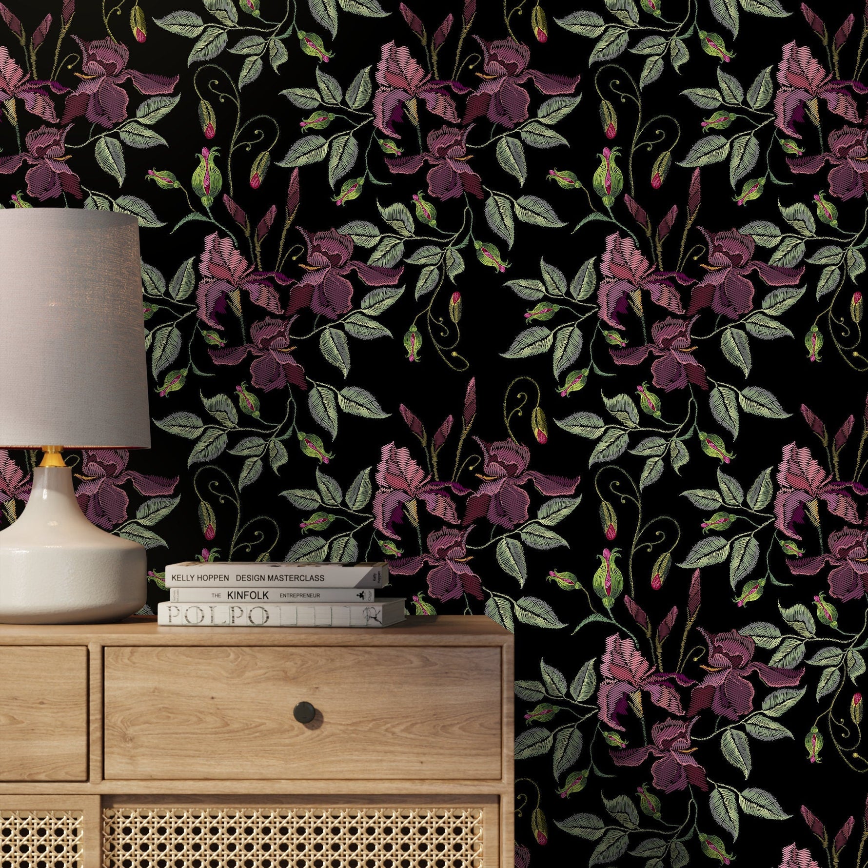 Dark Floral Wallpaper Vintage Garden Wallpaper Peel and Stick and Traditional Wallpaper - D868