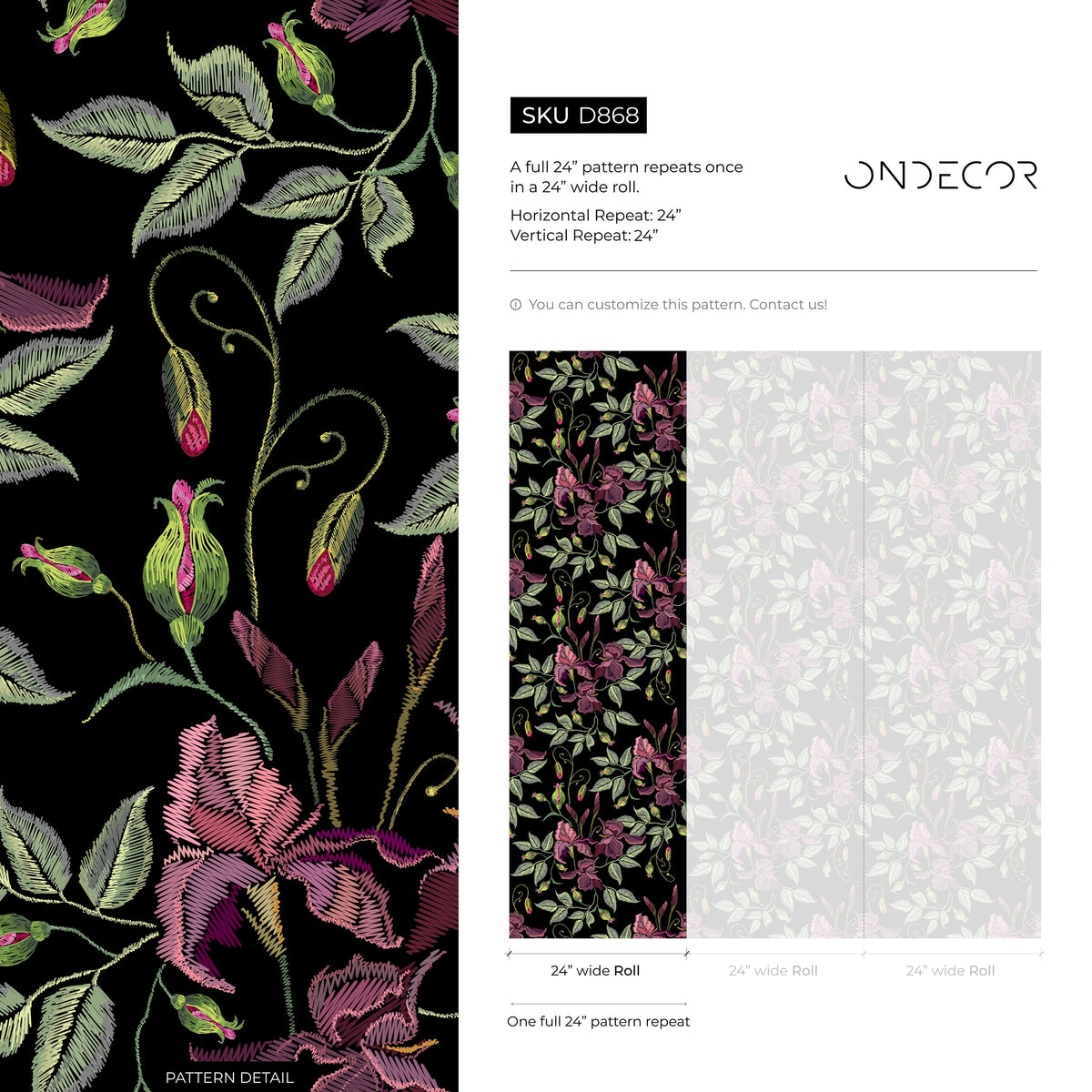 Dark Floral Wallpaper Vintage Garden Wallpaper Peel and Stick and Traditional Wallpaper - D868