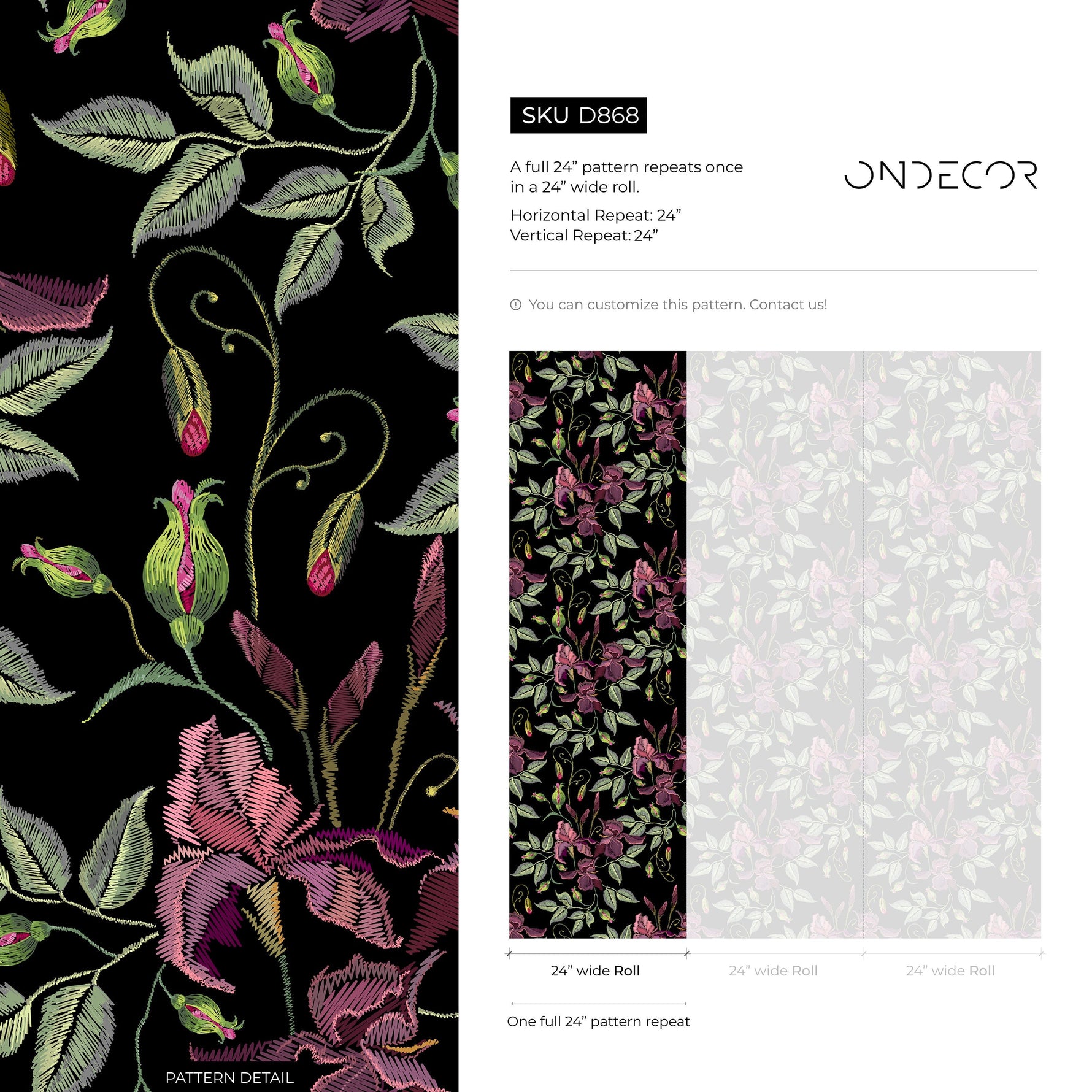 Dark Floral Wallpaper Vintage Garden Wallpaper Peel and Stick and Traditional Wallpaper - D868