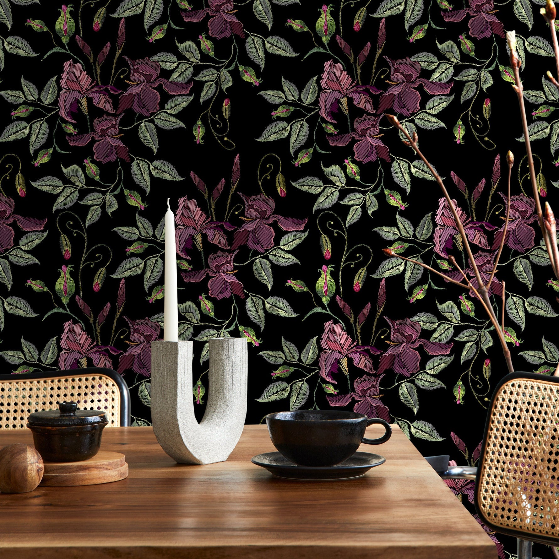 Dark Floral Wallpaper Vintage Garden Wallpaper Peel and Stick and Traditional Wallpaper - D868