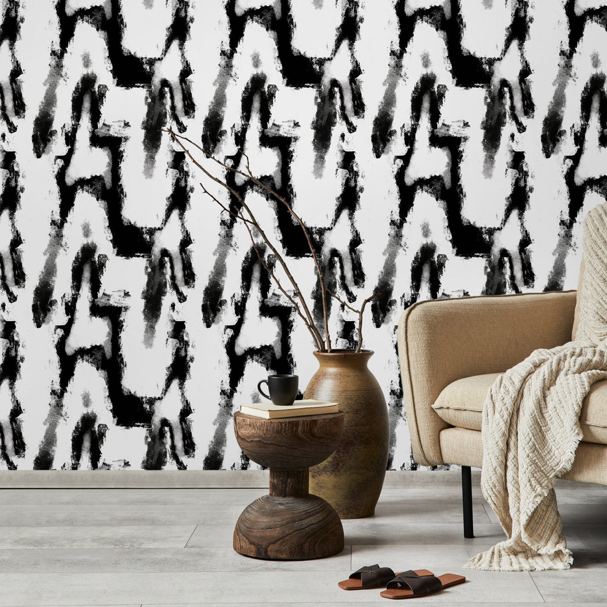 Removable Wallpaper Peel and Stick Wallpaper Wall Paper Wall Mural Wallpaper Watercolor Wallpaper Watercolor Print / Black and white - X111