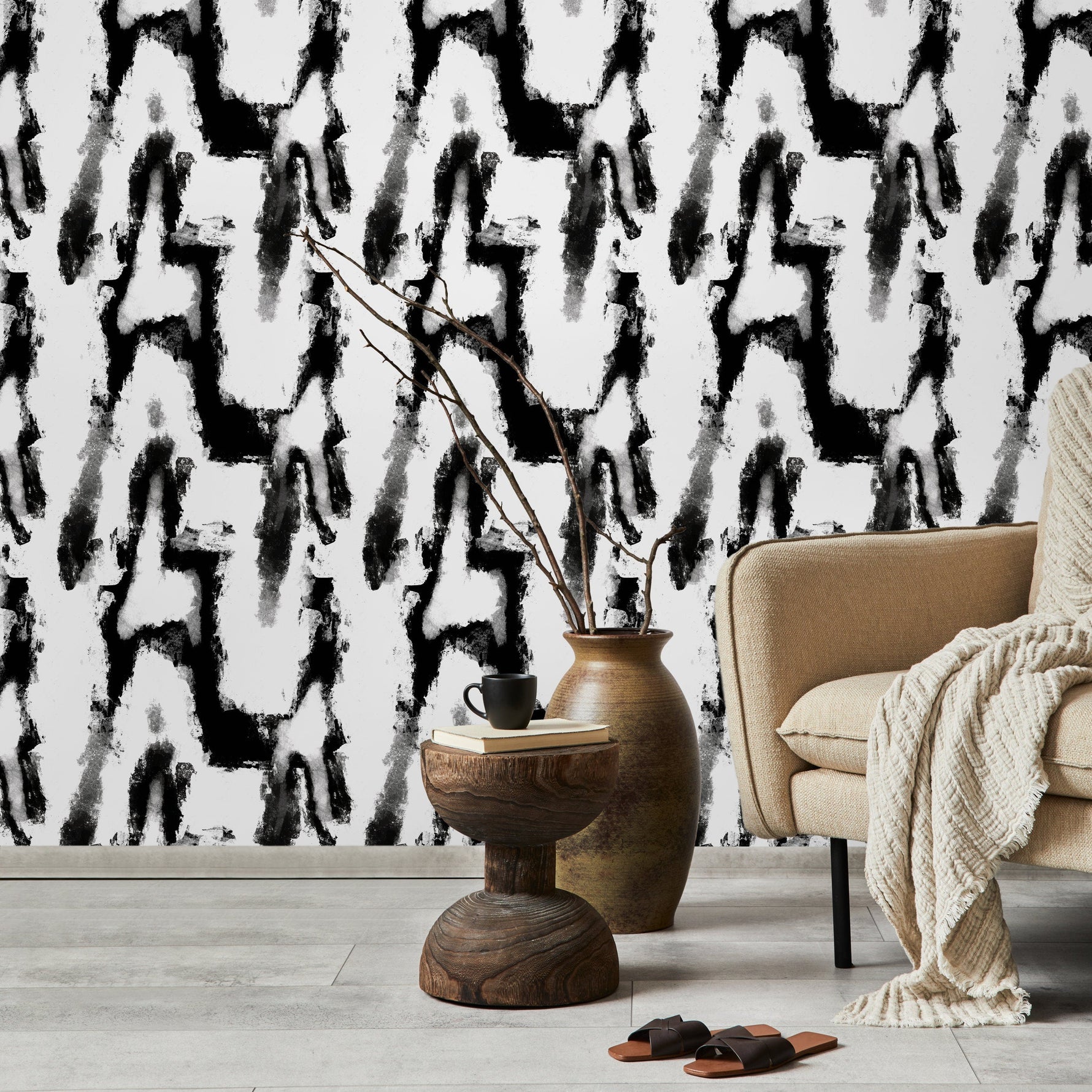 Removable Wallpaper Peel and Stick Wallpaper Wall Paper Wall Mural Wallpaper Watercolor Wallpaper Watercolor Print / Black and white - X111