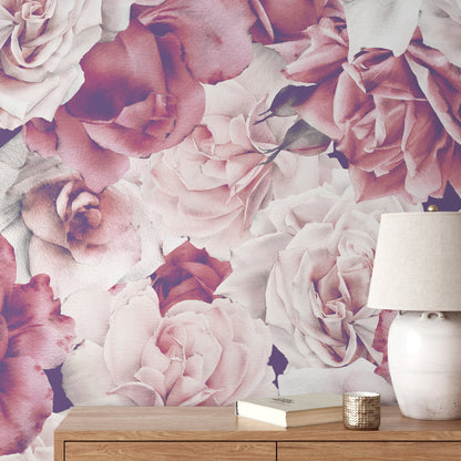 Vintage Roses, Removable Wallpaper, Watercolor Flowers, Temporary Wallpaper, Wall Paper Removable, Wallpaper - B038