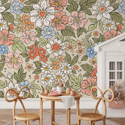Annete Vintage Meadow Flowers Mural - Large Scale Wallpaper Floral Peel and Stick Removable Repositionable or Traditional Pre-pasted - ZACH