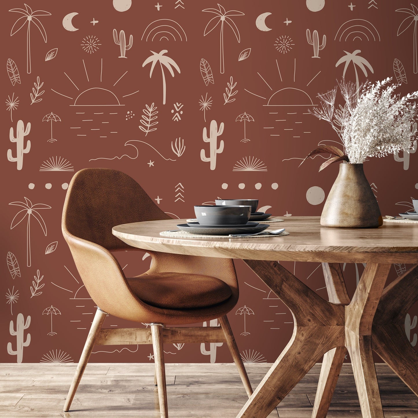 California in Terracota Wallpaper Minimalist Beach Peel and Stick Removable and Repositionable or Traditional Pre-pasted Wallpaper - ZACN