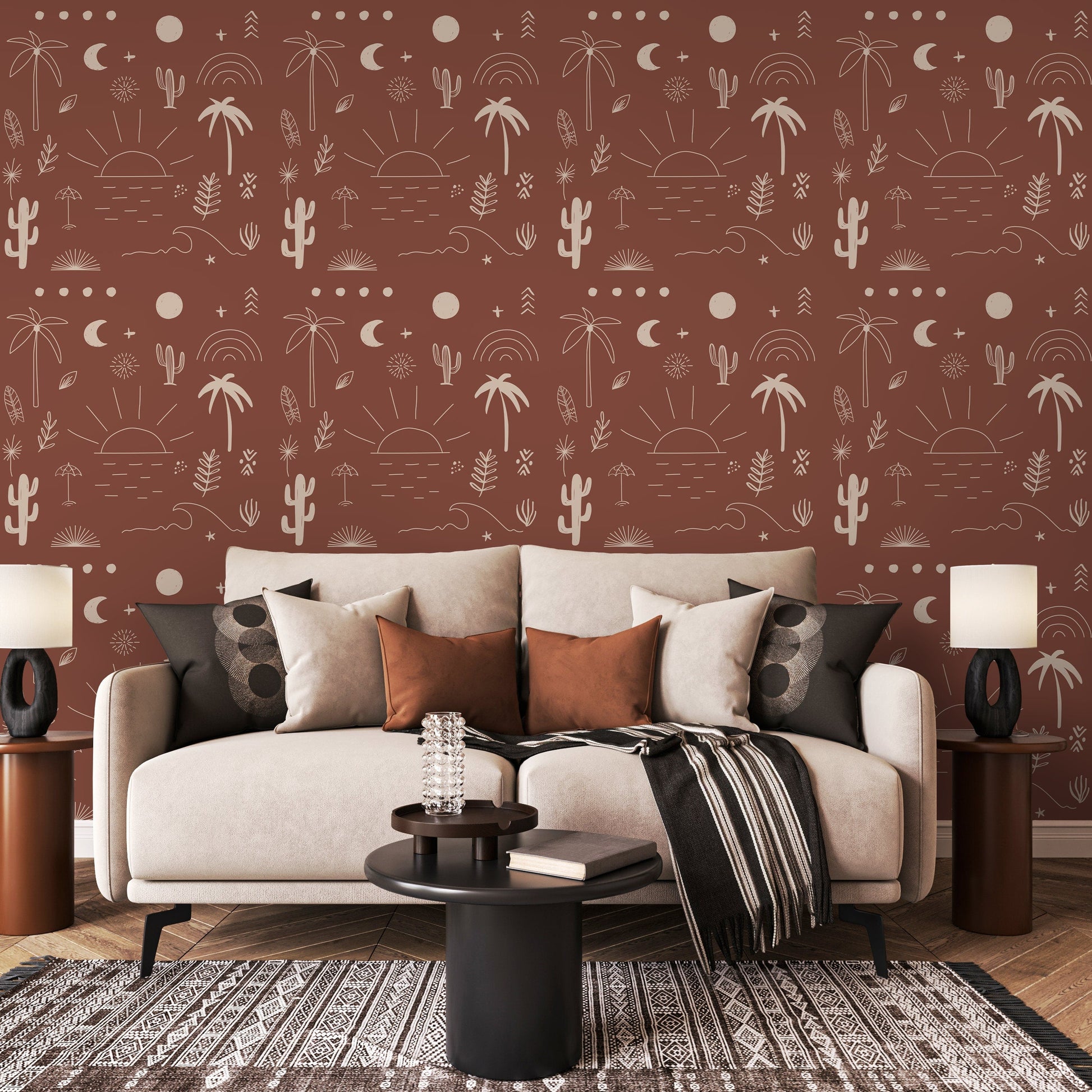 California in Terracota Wallpaper Minimalist Beach Peel and Stick Removable and Repositionable or Traditional Pre-pasted Wallpaper - ZACN