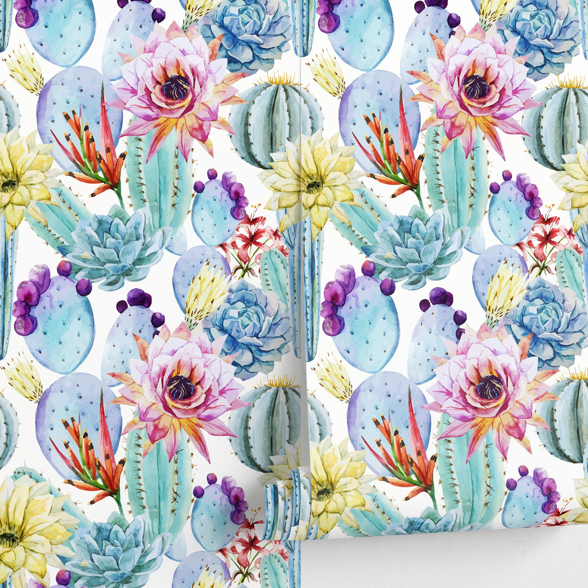 Cactus Wallpaper / Flower Wallpaper / Removable Wallpaper / Floral Wallpaper / Reusable / Peel and Stick - A304