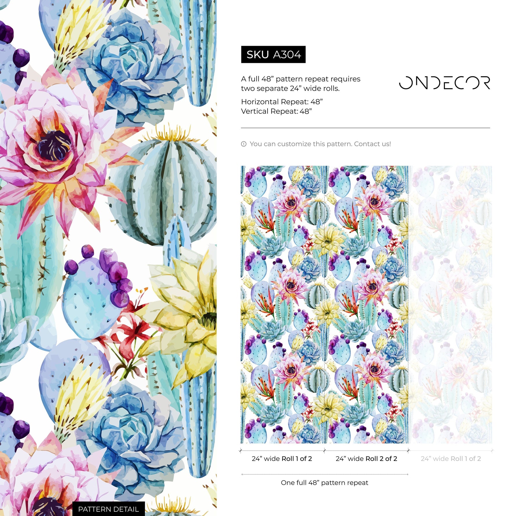 Cactus Wallpaper / Flower Wallpaper / Removable Wallpaper / Floral Wallpaper / Reusable / Peel and Stick - A304