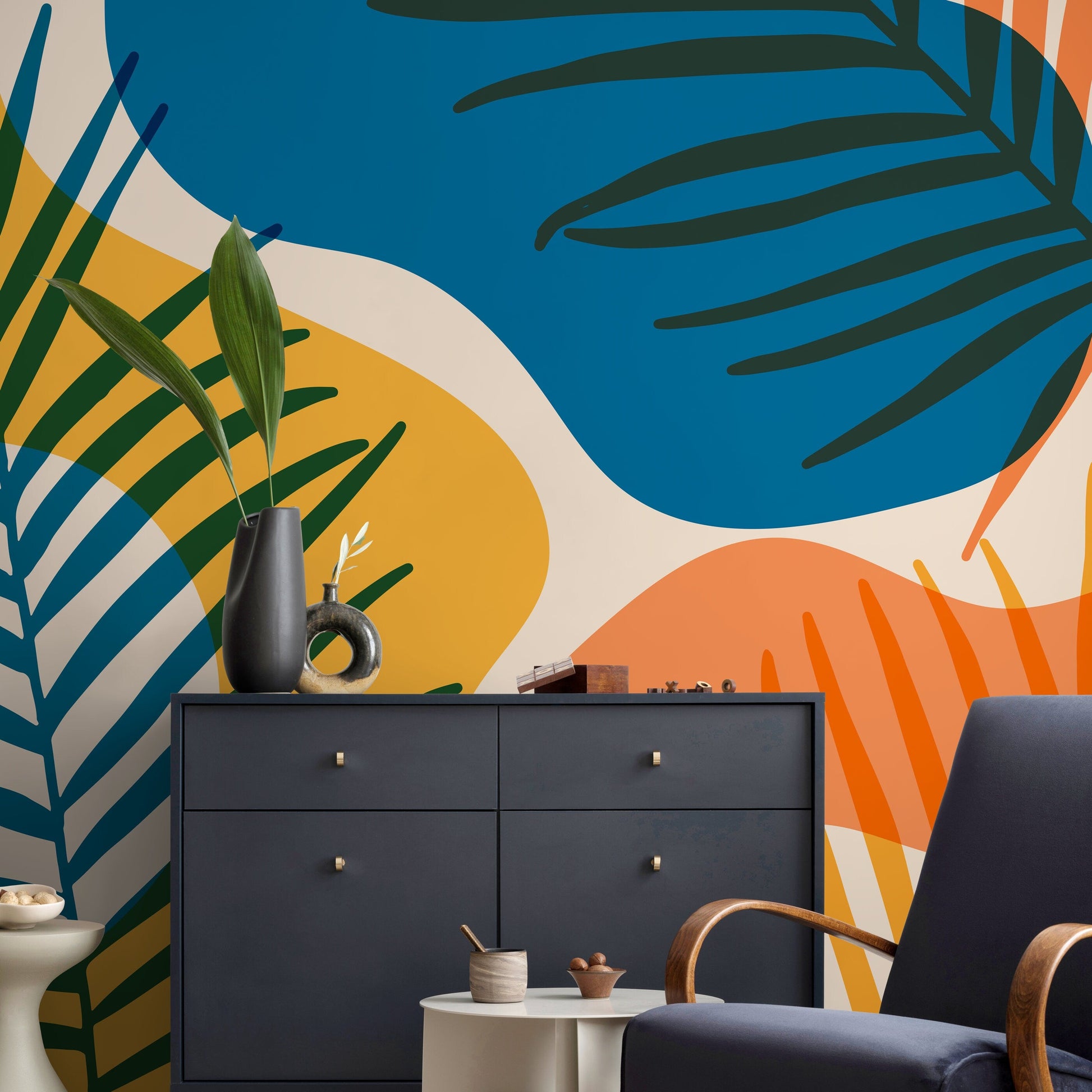 Colorful Palms Mural Removable Wallpaper Wall Tropical - B959