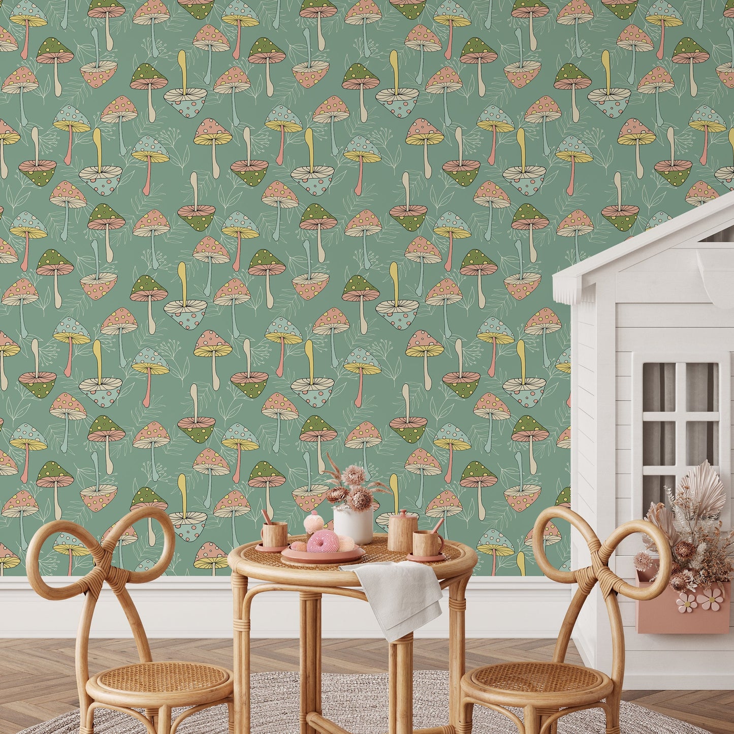 Retro Mushroom Wallpaper Groovy Wallpaper Peel and Stick and Traditional Wallpaper - D891