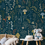 Dark Floral Wallpaper Leaf and Mushroom Wallpaper Peel and Stick and Traditional Wallpaper - D911