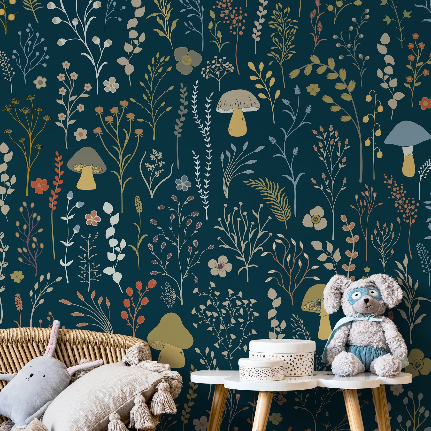 Dark Floral Wallpaper Leaf and Mushroom Wallpaper Peel and Stick and Traditional Wallpaper - D911