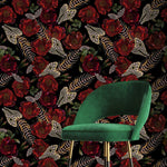 Dark Floral Wallpaper Fish Skeleton Wallpaper Peel and Stick and Traditional Wallpaper - D912