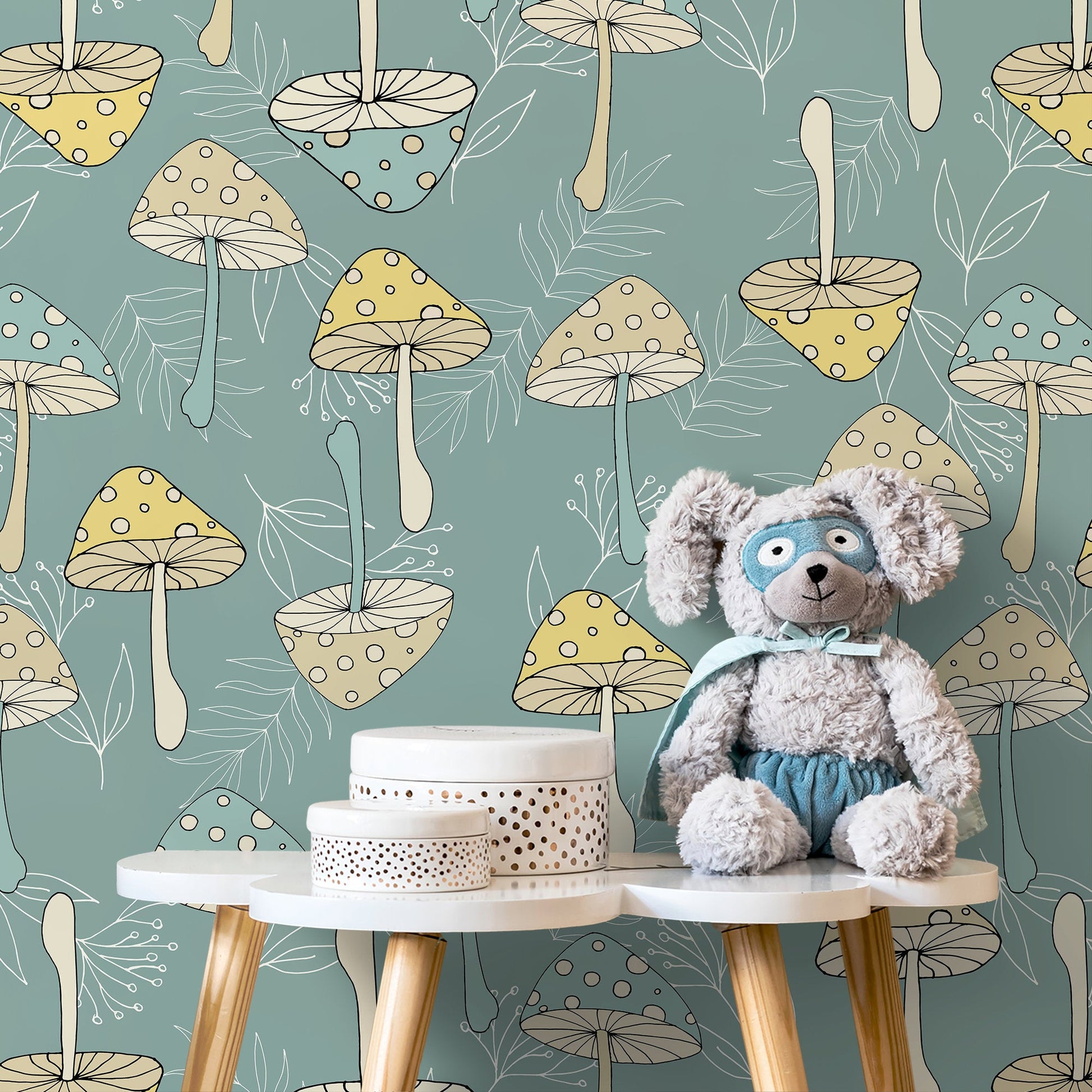 Green Mushroom Wallpaper Groovy Wallpaper Peel and Stick and Traditional Wallpaper - D892