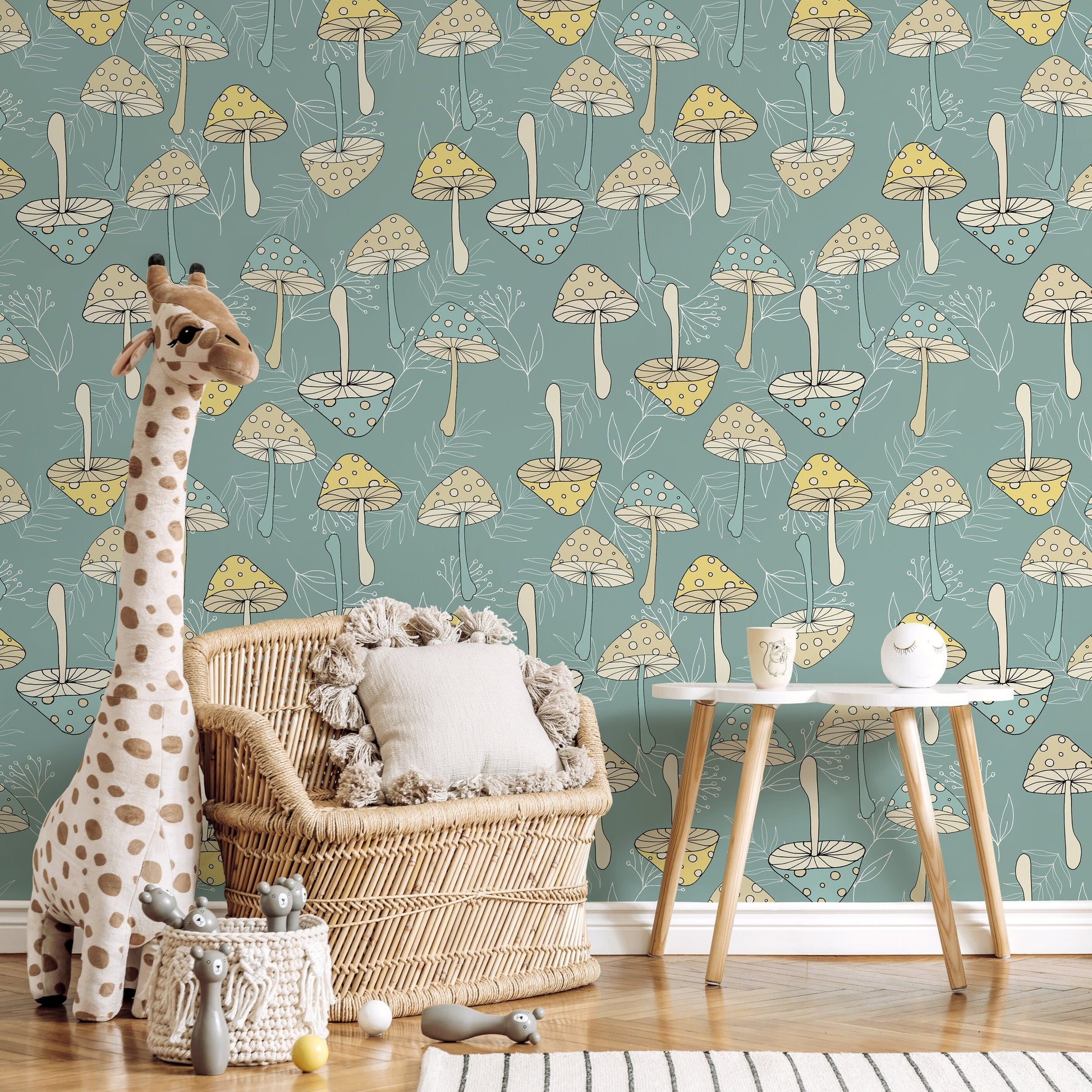 Green Mushroom Wallpaper Groovy Wallpaper Peel and Stick and Traditional Wallpaper - D892