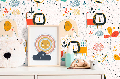 Nursery Wallpaper Removable Wallpaper Home Decor Wall Art Room Decor / Colorful Animal Kids Wallpaper - B738