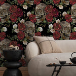 Dark Garden Wallpaper Skulls and Roses Wallpaper Peel and Stick and Traditional Wallpaper - D907