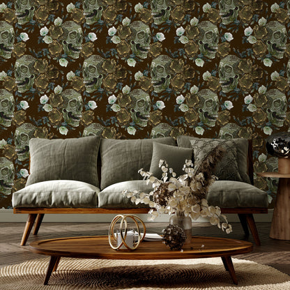 Gothic Garden Wallpaper Skulls and Roses Wallpaper Peel and Stick and Traditional Wallpaper - D908