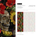 Dark Floral Wallpaper Sunflowers and Skulls Wallpaper Peel and Stick and Traditional Wallpaper - D922