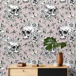 Butterfly and Skull Wallpaper Vintage Floral Wallpaper Peel and Stick and Traditional Wallpaper - D928