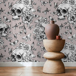 Butterfly and Skull Wallpaper Vintage Floral Wallpaper Peel and Stick and Traditional Wallpaper - D928