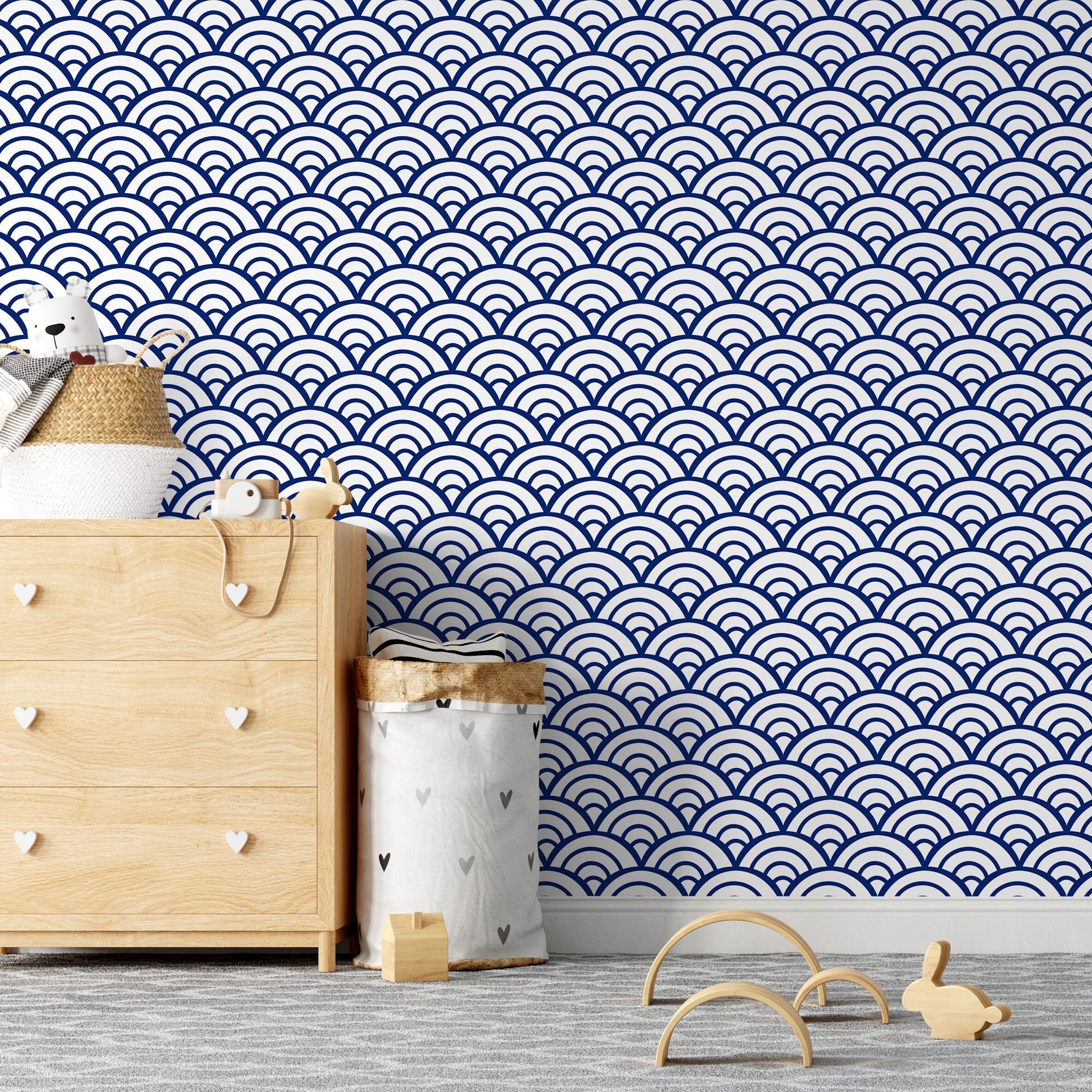 Temporary Wallpaper Nursery Decor Removable Wallpaper Peel and Stick Geometric Wallpaper Wall Cute Navy Blue Wallpaper - A566