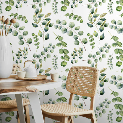 Eucalyptus Removable Wallpaper Temporary Wallpaper Foliage Self Adhesive Peel and Stick Wallpaper Minimalistic Leaves - A649