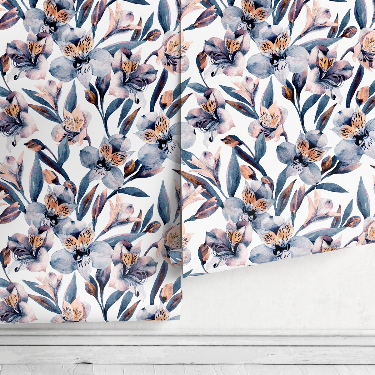 Watercolor Orchid Wallpaper, Removable Wallpaper, Flower Wallpaper, Violet, Print, - A940
