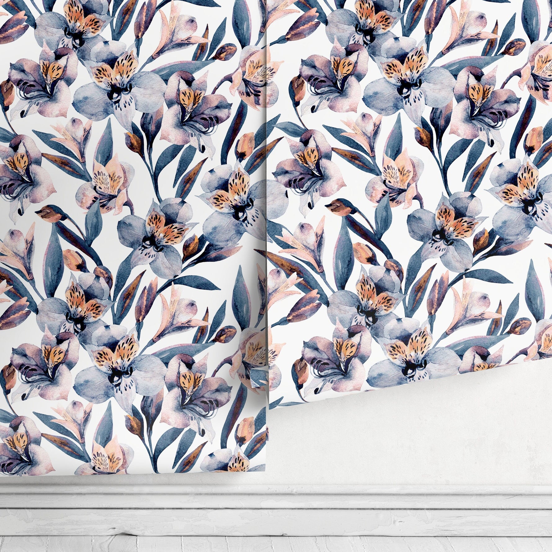 Watercolor Orchid Wallpaper, Removable Wallpaper, Flower Wallpaper, Violet, Print, - A940