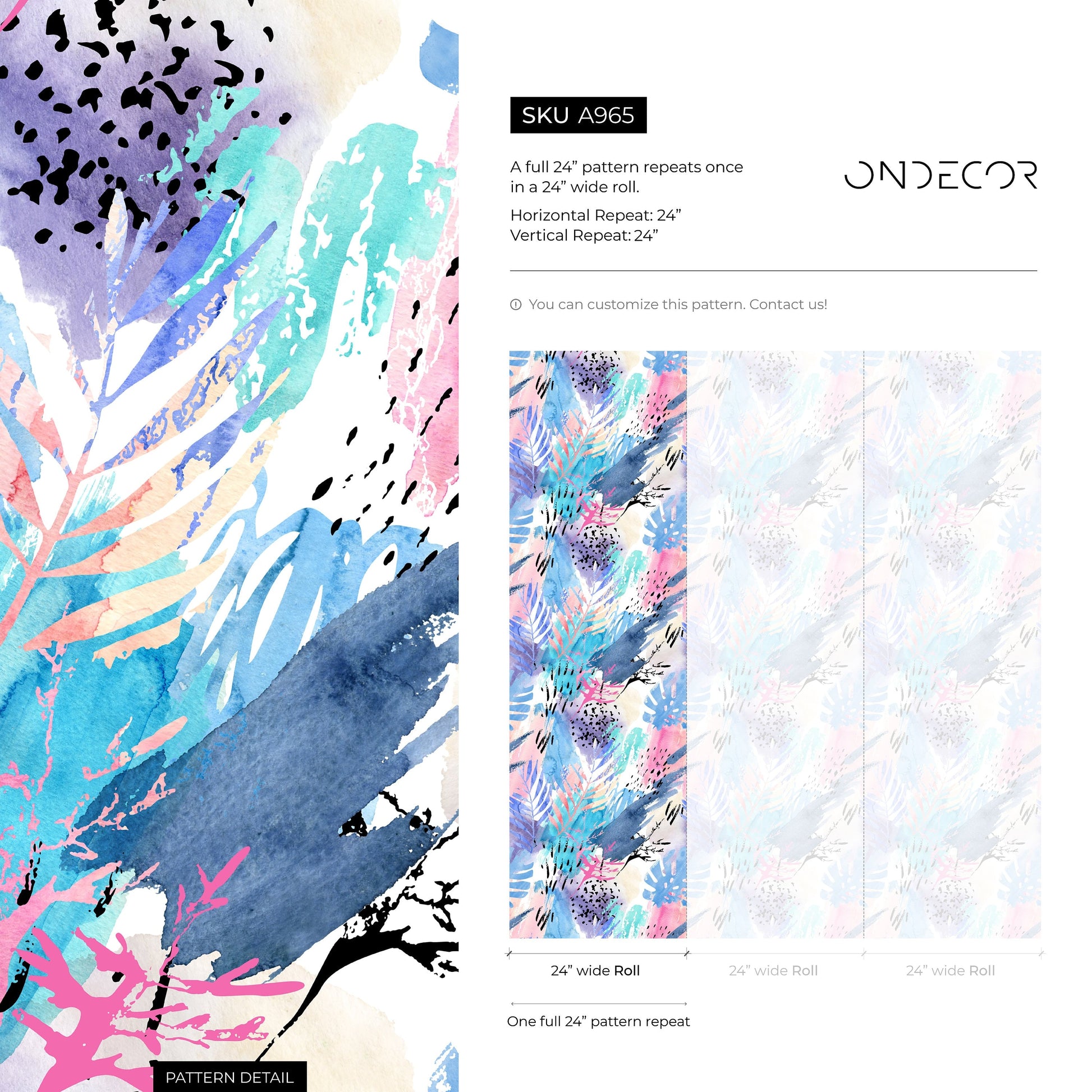 Removable Wallpaper, Watercolor Leaves, Temporary Wallpaper, Bright Watercolor Leaves Wallpaper - A965