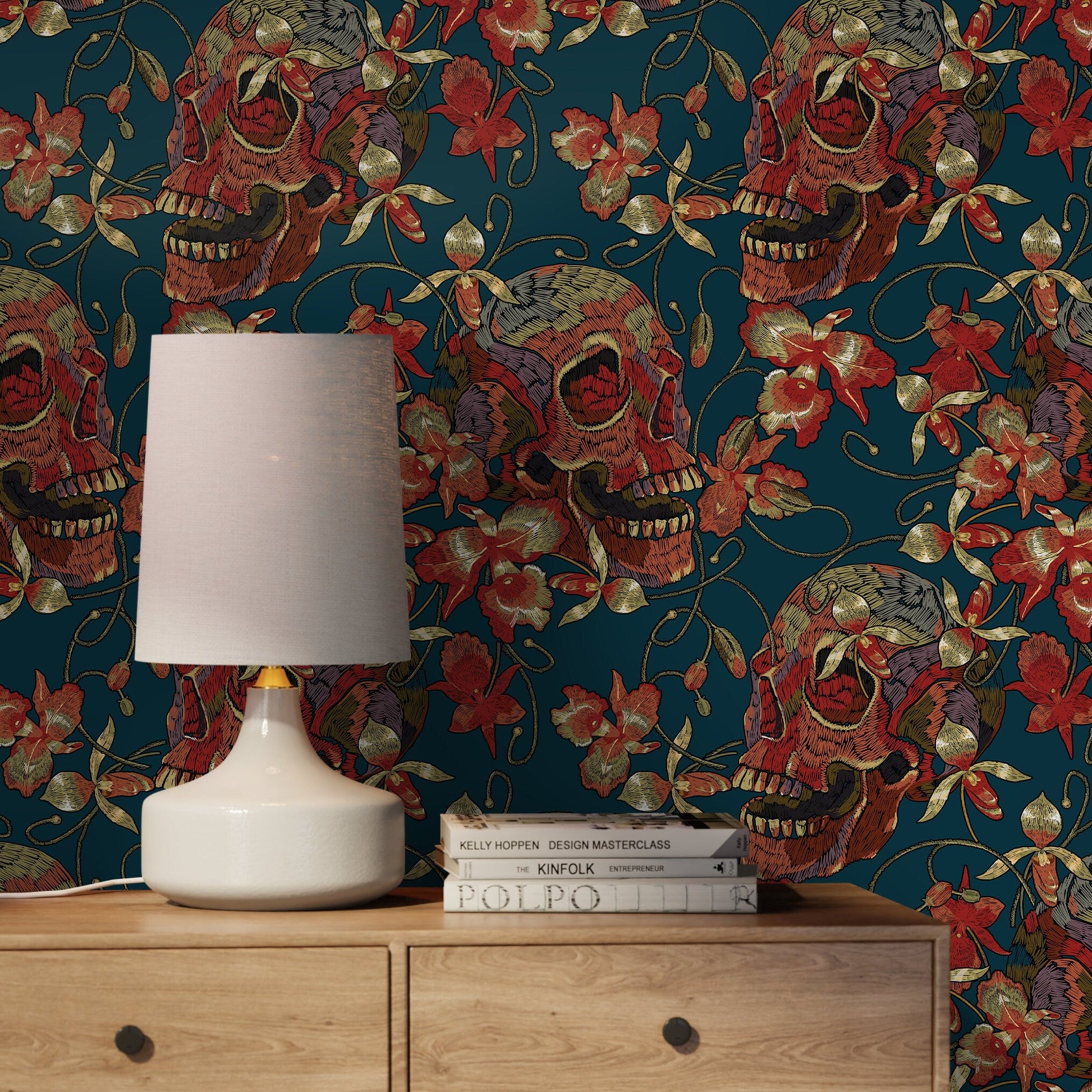 Gothic Skull Wallpaper Maximalist Wallpaper Peel and Stick and Traditional Wallpaper - D895