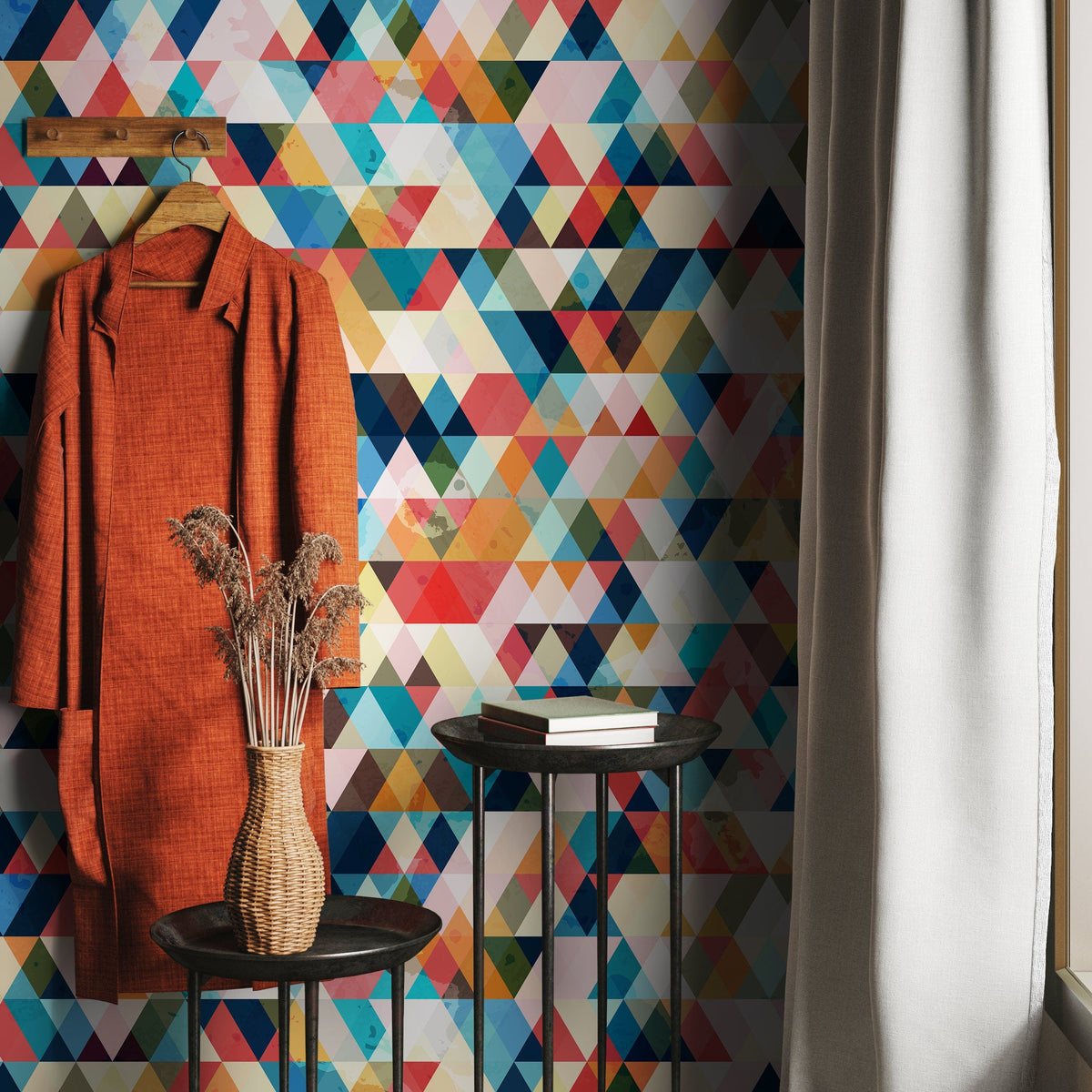 Geometric wallpaper, Triangle Wallpaper, Watercolor Wallpaper, Triangle Pattern, Geometric Wallpaper, Removable wallpaper - A153