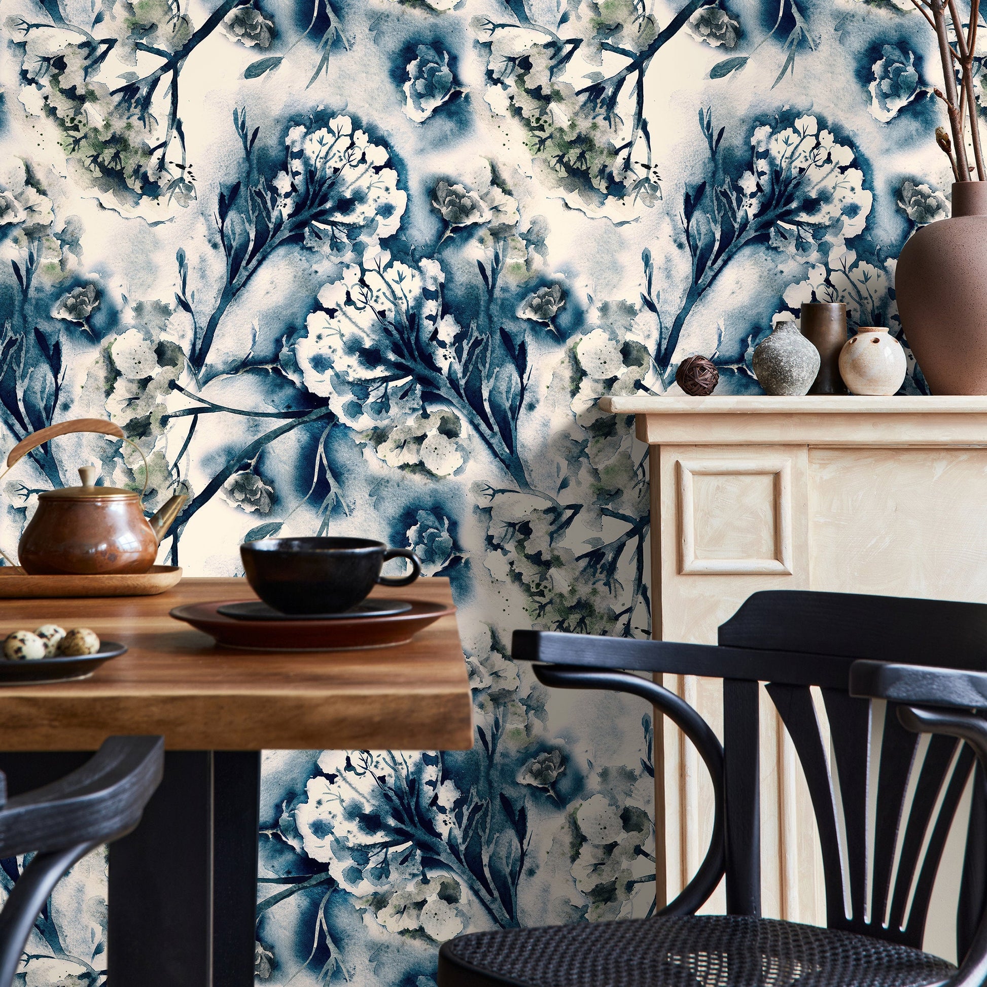 Dark Floral Fabric, Wallpaper and Home Decor
