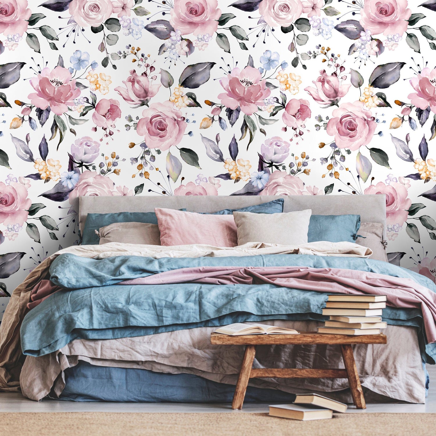 Temporary Wallpaper Vintage Floral Wallpaper Removable Wall Vintage Wallpaper Nursery Wall Decor Repositionable Wallpaper - A317