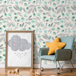 Boho, Removable Wallpaper, Watercolor Leaves, Botanical, Temporary Wallpaper, Spring Pattern, Wall Paper Removable, Wallpaper - A321