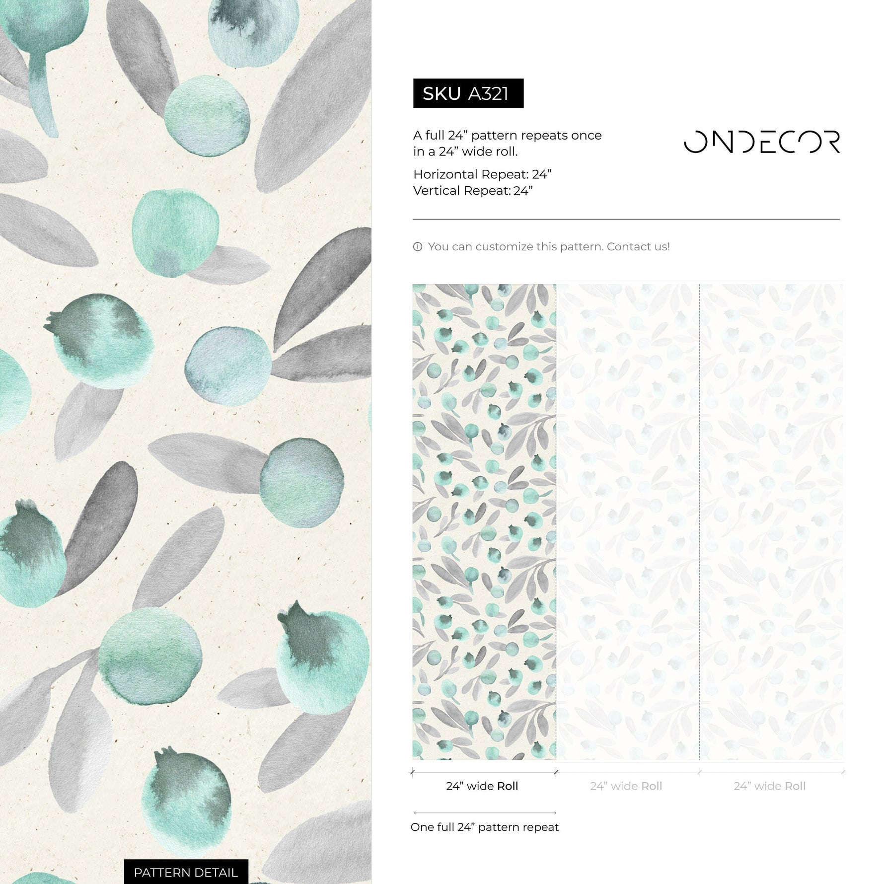 Boho, Removable Wallpaper, Watercolor Leaves, Botanical, Temporary Wallpaper, Spring Pattern, Wall Paper Removable, Wallpaper - A321