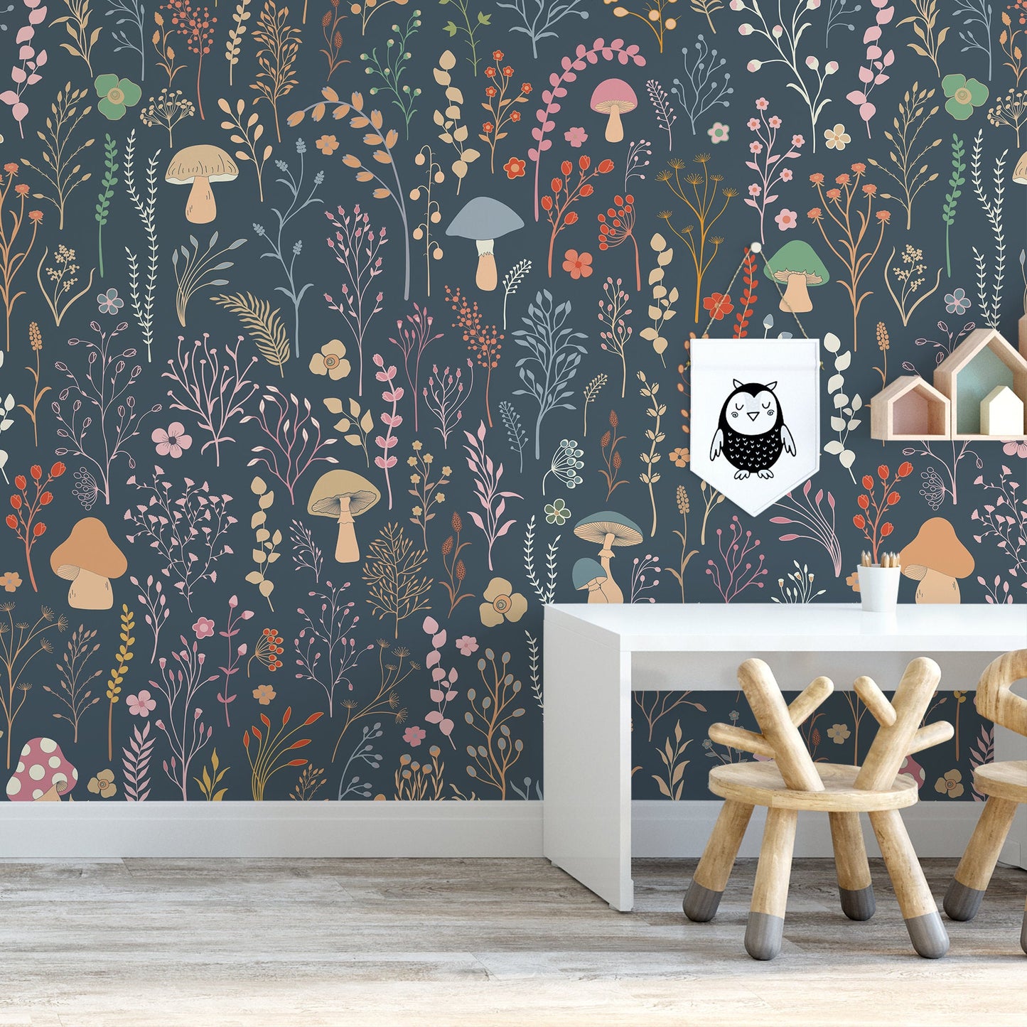 Floral Garden Wallpaper Fun Mushroom Wallpaper Peel and Stick and Traditional Wallpaper - D910