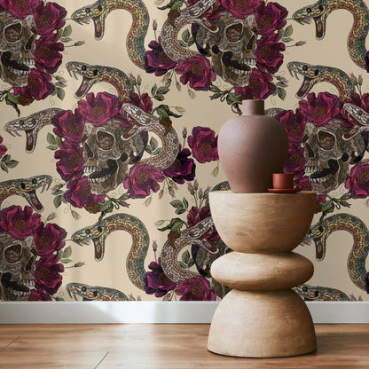 Snake and Skull Wallpaper Maximalist Wallpaper Peel and Stick and Traditional Wallpaper - D902