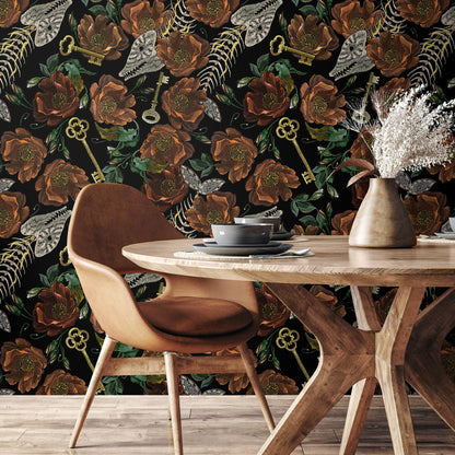 Whimsical Floral Wallpaper Fish Skeleton Wallpaper Peel and Stick and Traditional Wallpaper - D919