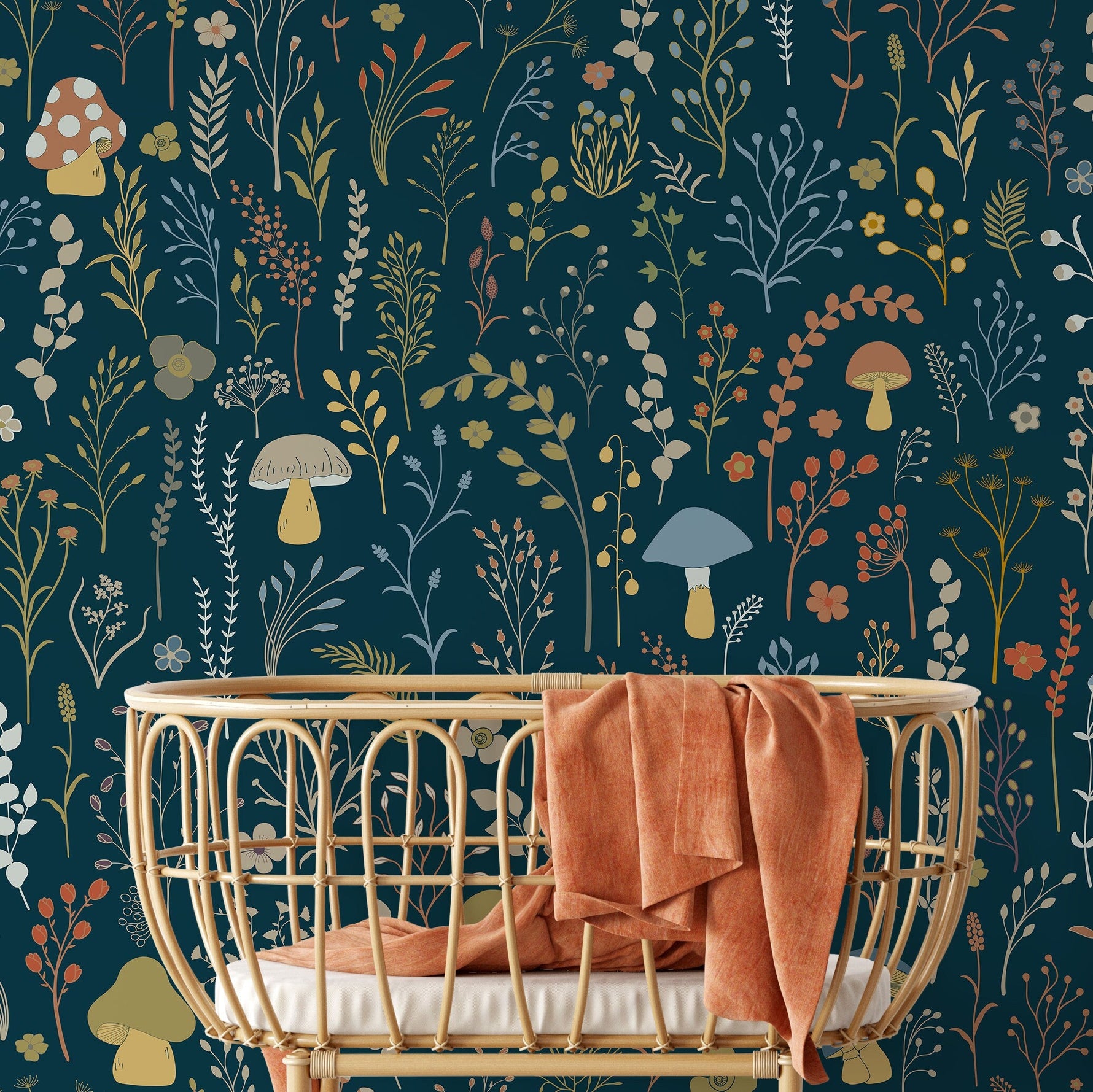 Dark Floral Wallpaper Leaf and Mushroom Wallpaper Peel and Stick and Traditional Wallpaper - D911
