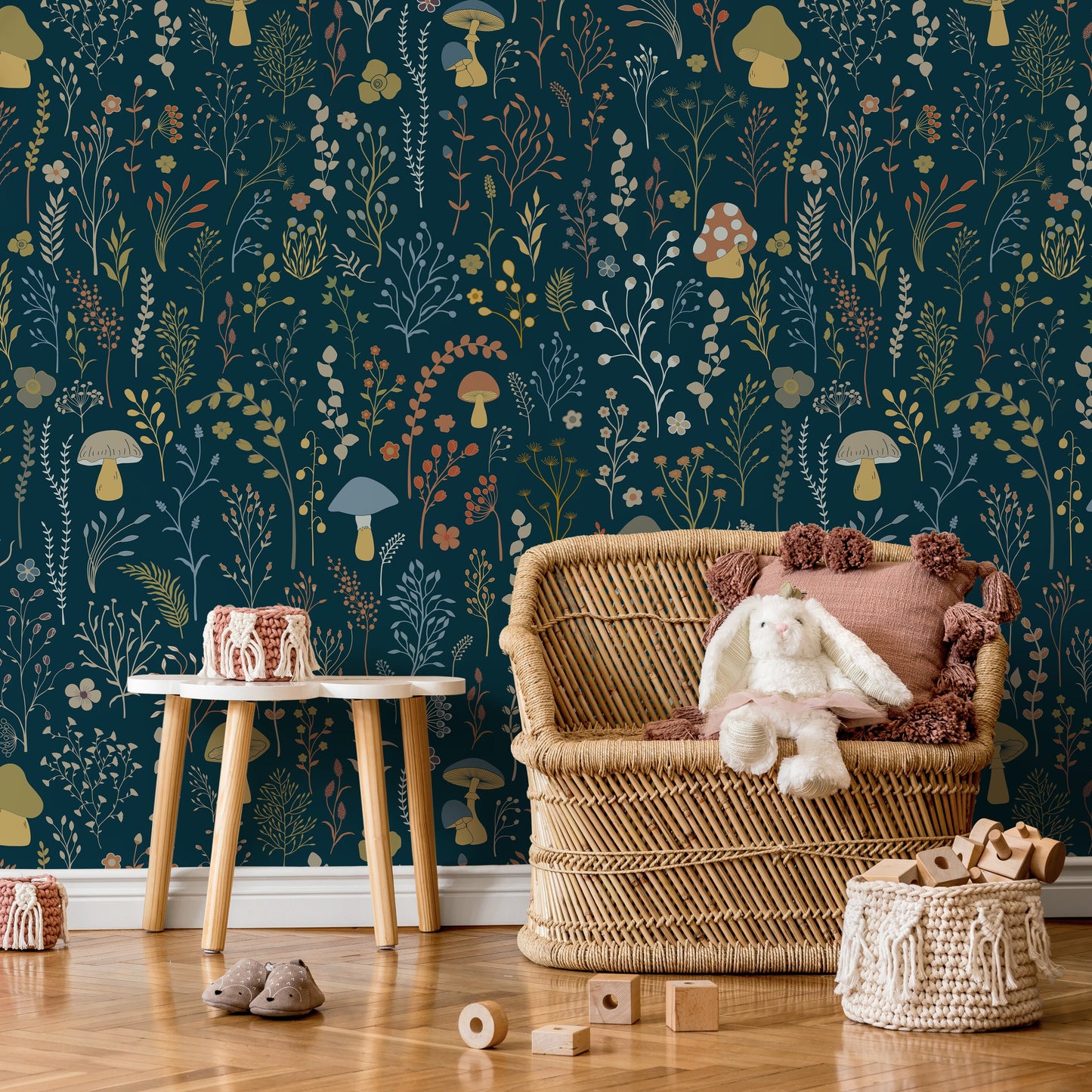 Dark Floral Wallpaper Leaf and Mushroom Wallpaper Peel and Stick and Traditional Wallpaper - D911