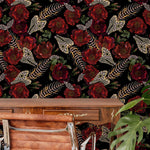 Dark Floral Wallpaper Fish Skeleton Wallpaper Peel and Stick and Traditional Wallpaper - D912