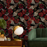 Dark Floral Wallpaper Fish Skeleton Wallpaper Peel and Stick and Traditional Wallpaper - D912