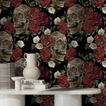 Dark Garden Wallpaper Skulls and Roses Wallpaper Peel and Stick and Traditional Wallpaper - D907