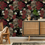 Dark Garden Wallpaper Skulls and Roses Wallpaper Peel and Stick and Traditional Wallpaper - D907