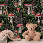 Dark Botanical Wallpaper Fern and Mushroom Wallpaper Peel and Stick and Traditional Wallpaper - D921