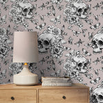 Butterfly and Skull Wallpaper Vintage Floral Wallpaper Peel and Stick and Traditional Wallpaper - D928