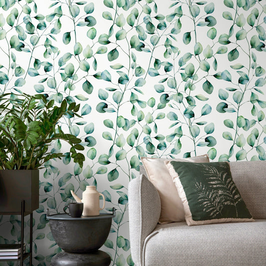 Wallpaper Peel and Stick Wallpaper Removable Wallpaper Home Decor Wall Art Wall Decor Room Decor / Green Leaves Watercolor Wallpaper - A655