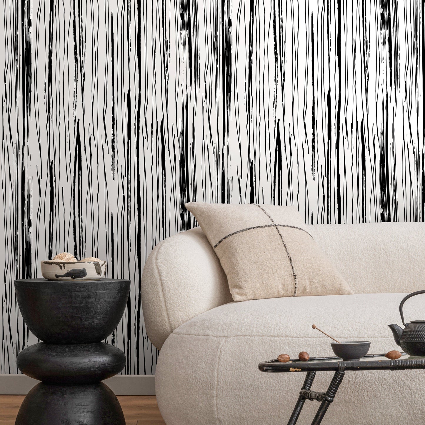 Black and White Wallpaper Abstract Removable Wallpaper Peel and Stick Wallpaper Wall Paper Wall - Hand Draw Lines - A604