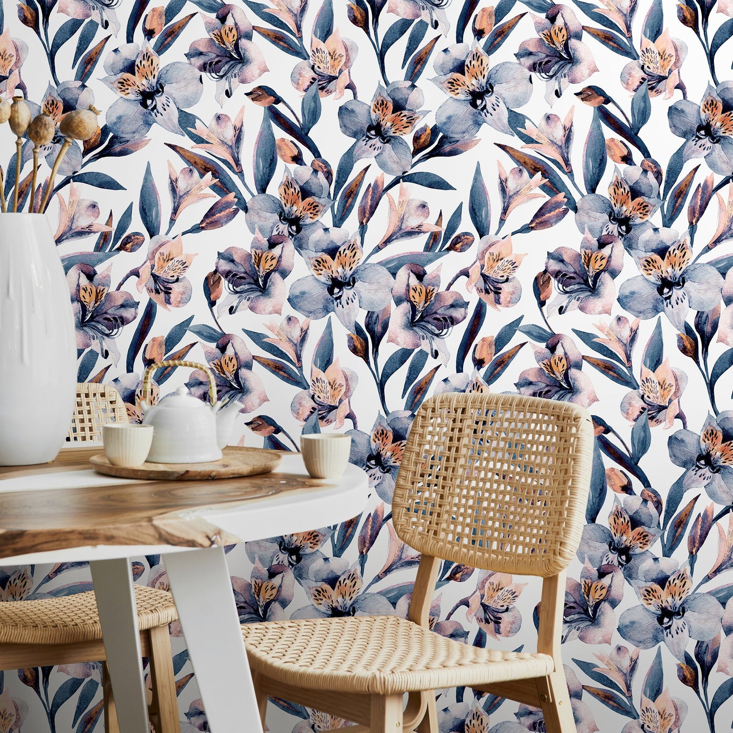 Watercolor Orchid Wallpaper, Removable Wallpaper, Flower Wallpaper, Violet, Print, - A940